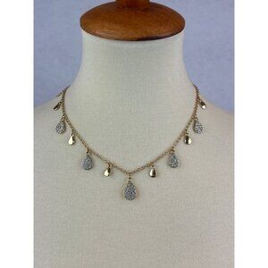 Gold Tone Teardrop Necklace Drop Clear Crystal Accents